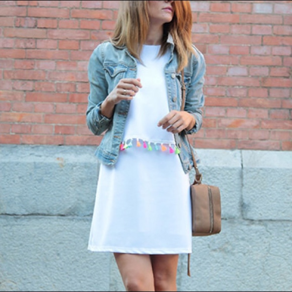 BOUTIQUE White Tassel trim overlap back Dress